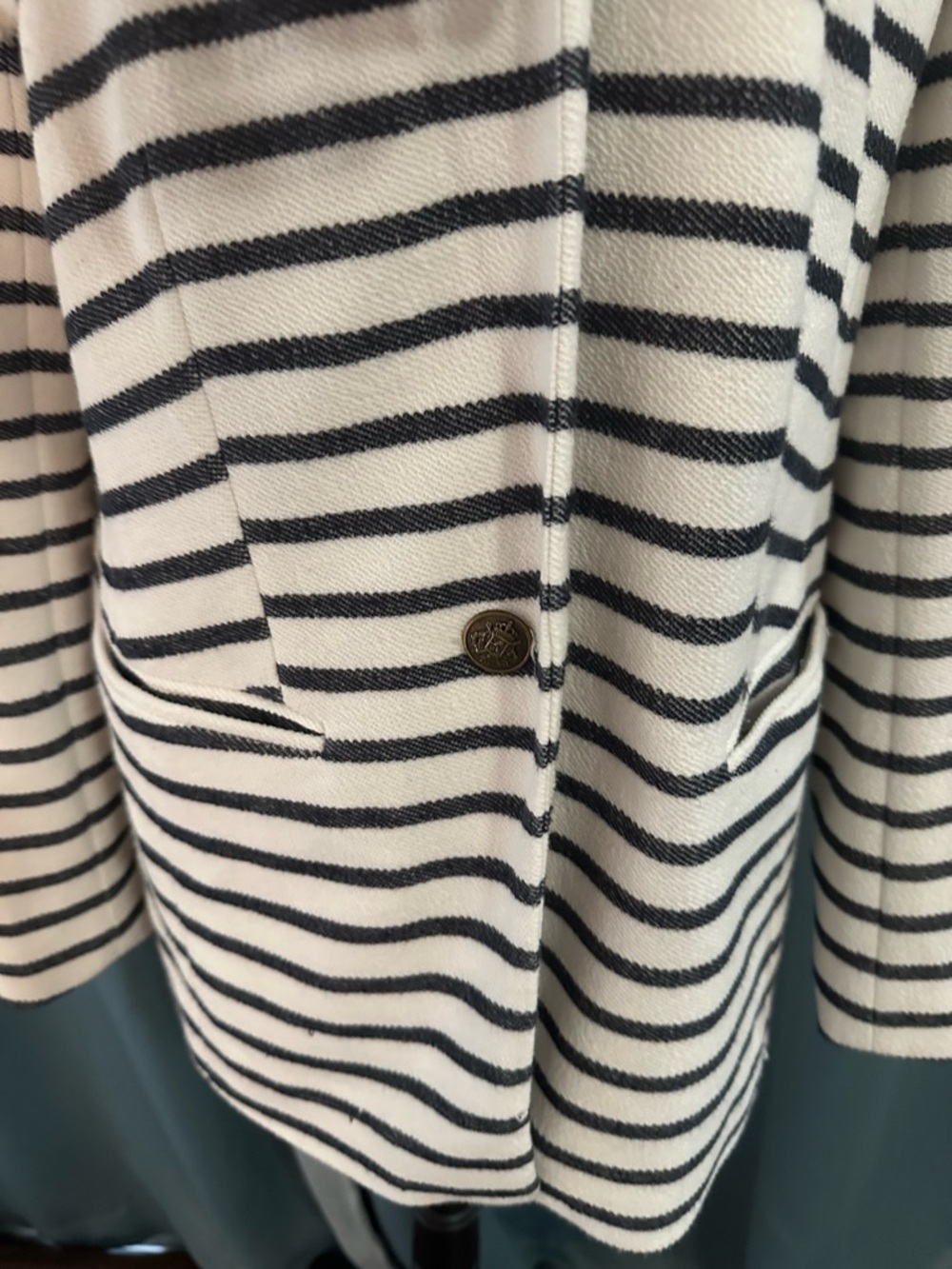 LOFT Striped Blazer Women Size 12 Navy White Knit Jacket Nautical Career Casual - Picture 2 of 8